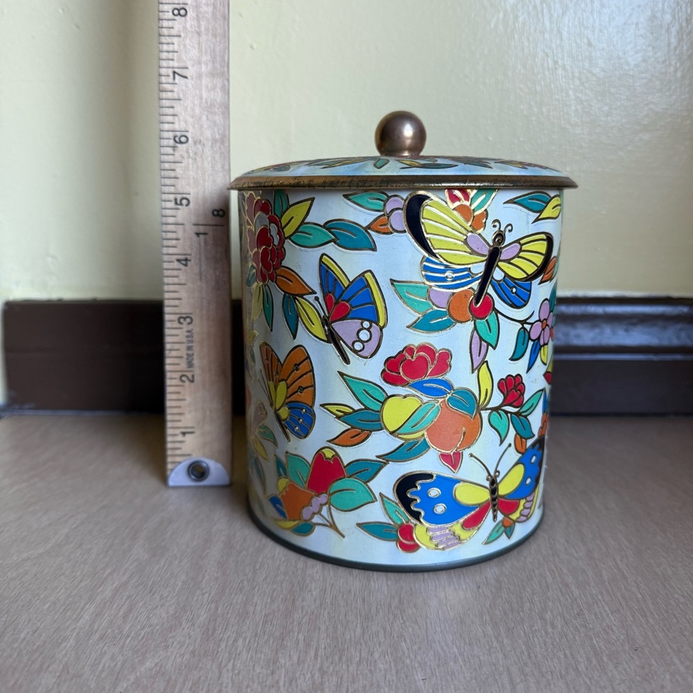 Floral Butterfly Decorative Tin Colorful Floral Design Storage - Picture 13 of 15